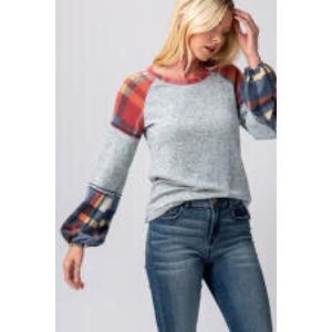 💛🌻🍦PLAID COLOR BLOCK BUBBLE SLEEVE REVERSE SEAM